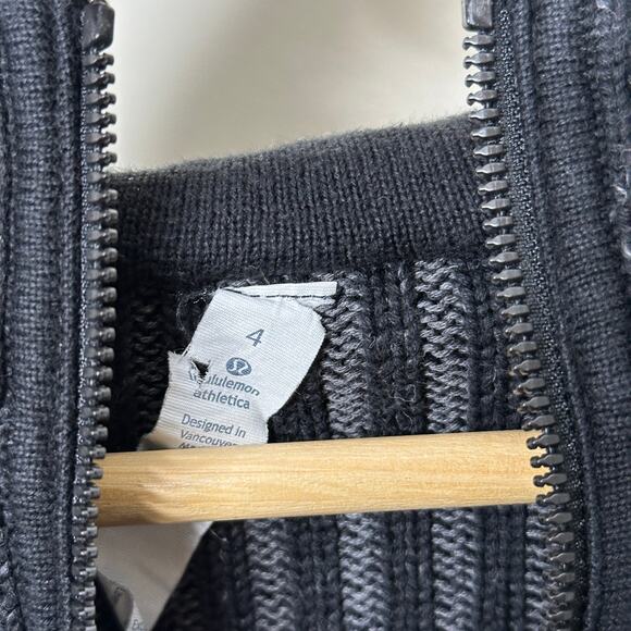 LULULEMON Embrace Hoodie Ribbed Knit Black Heathered Dark Grey Sz 4 {3J47} - Picture 7 of 7